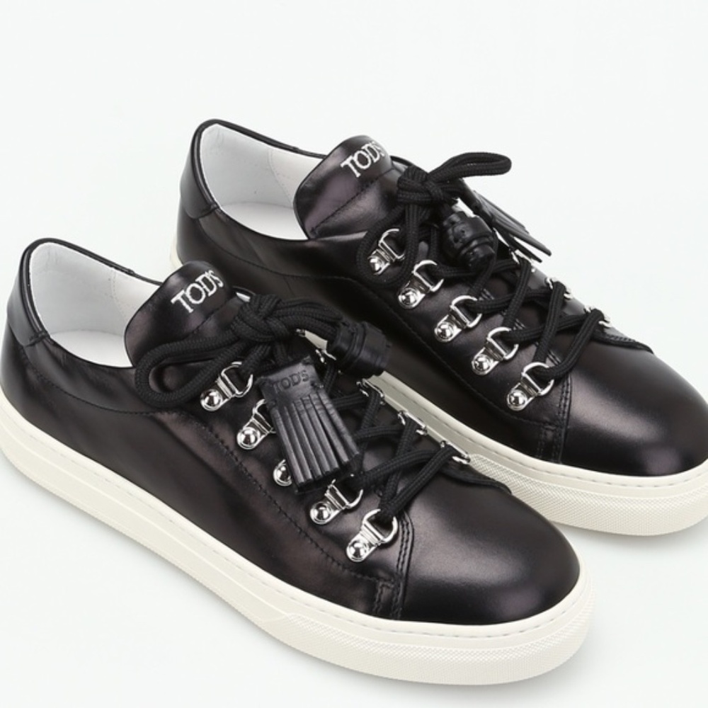 Tod's Black Leather Sportivo Ganci Lace Up Sneakers